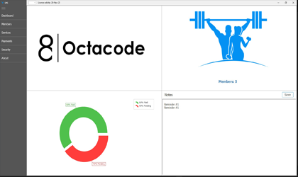 Gym management system with voucher printing and unpaid charts.